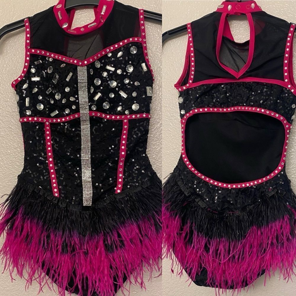 Weissman solo custom Dance costume hot pink jazz pink feather Hiccup SQ12167 MC